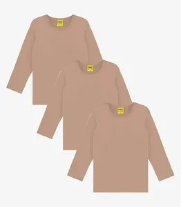 Kit 3 Camisetas Menina Manga Longa Térmicas Rovi Kids Marrom 14