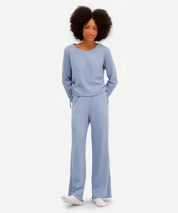 pijama longo feminino texturizado azul P
