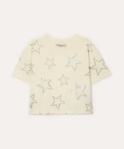 camiseta de algodão infantil estrelas com paête off white 4