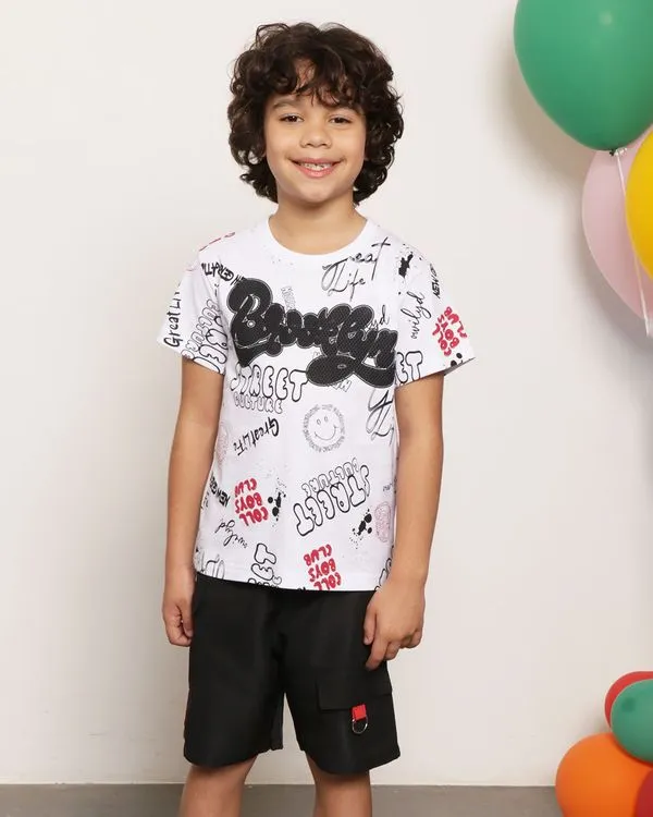 Camiseta Infantil Manga Curta Estampa Urbana Branca 4