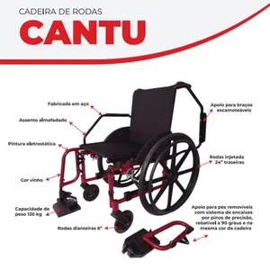 Cadeira de Rodas Jaguaribe Cantu SL Vinho 44cm