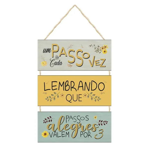 Jogo de Placas Decorativas Um Passo de Cada Vez MDF com Corda - Nsw Decor
