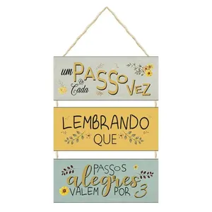 Jogo de Placas Decorativas Um Passo de Cada Vez MDF com Corda - Nsw Decor