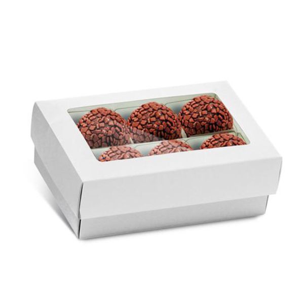 Caixa para 6 Doces Cromus com Forminha Branca 11x7,5x4cm com 10 Unidades