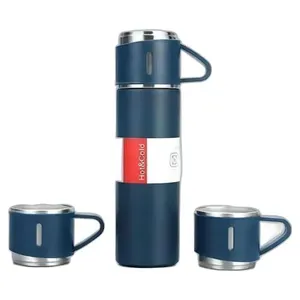 Garrafa Térmica Xiongzhi Aço Inox Com 3 Xícaras Azul 500ml E-BI