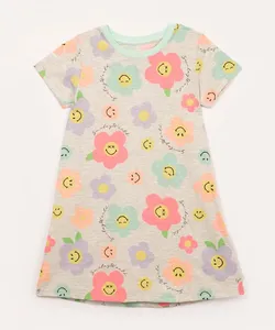 camisola de algodão infantil smile floral manga curta cinza mescla 10