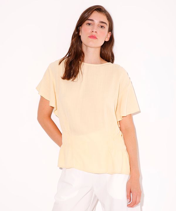 blusa de viscose com babado e franzido mindset amarela G