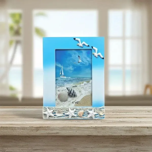 Porta Retrato Retangular de Mesa Marítimo Náutico 20x14,5cm Branco e Azul Claro Dantas Porta Retrato Retangular Marítimo Náutico 20x14,5cm Branco e Azul Dantas