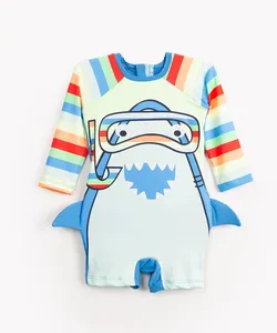 macacão infantil tubarão manga longa com proteção uv multicor 6-9