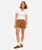 short feminino de alfaiataria com bolsos marrom 34