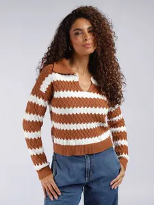 Blusão Modal Bicolor Gola Polo Feminino CARAMELO/CARAMELO/OFF WHITE M