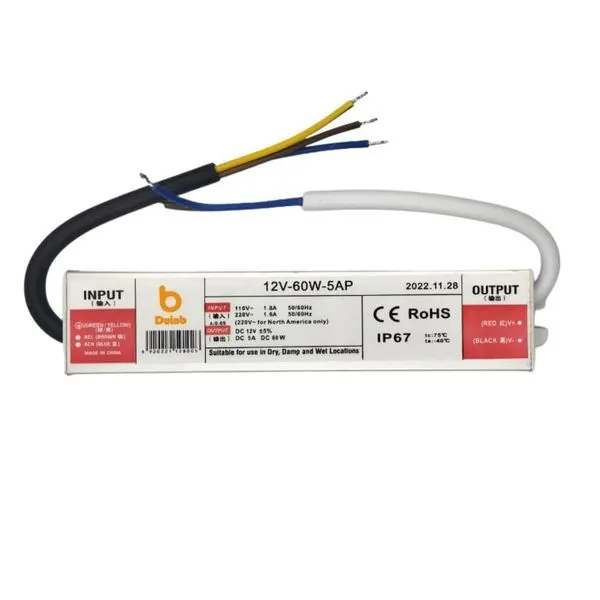 Fonte de Alimentação Blindada 5A 12V 60W IP67 Bivolt para LED Sol e Água Piscinas e Acessórios Fonte de Alimentação Blindada 5A 12V 60W IP67 Bivolt Sol e Água