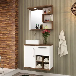 Conjunto de Móveis Para Banheiro Bosi Veneza 70cm 3 Peças Branco e Nogal