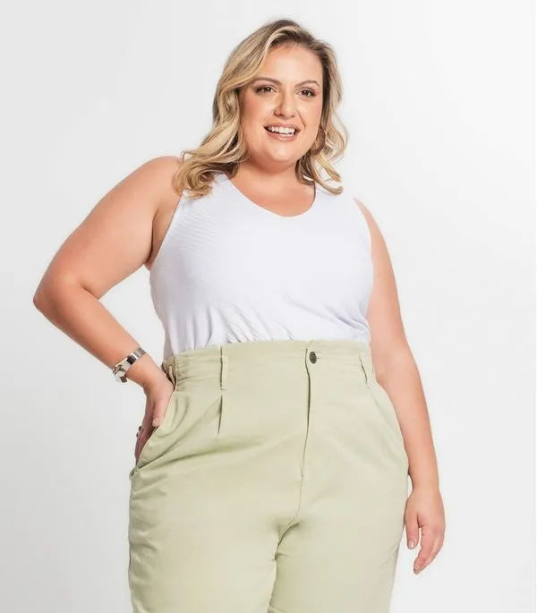 Regata Feminina Plus Size Secret Glam Branco Plus G1