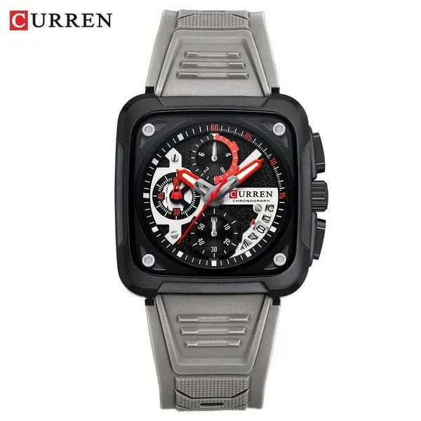 Relógio Esportivo Masculino Multifuncional com Cronômetro à Prova D'água Pulseira de Borracha Cinza Curren Relógio Esportivo Masculino Multifuncional à Prova D'água Cinza Pulseira de Borracha Curren