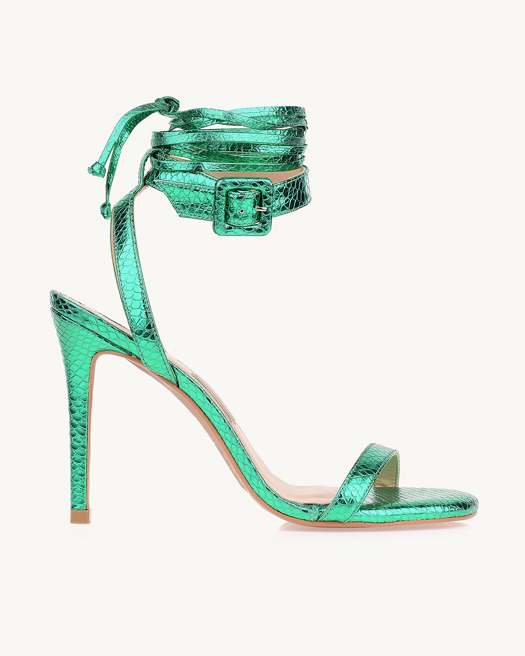 Sandália Salto Alto Metal Serpente Verde