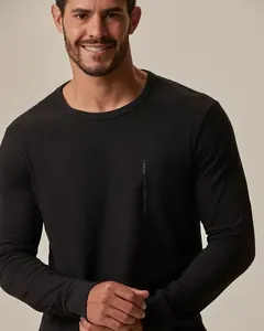 Camiseta Masculina Slim Manga Longa Estampa Frontal Em Algodão Preto - M