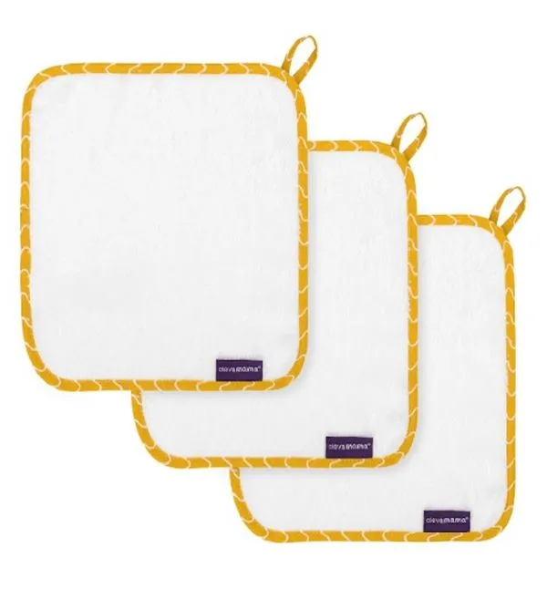 Kit Paninhos de Banho Bambu com 3 unidades Clevamama Branco/Amarelo