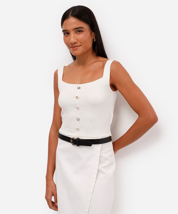 regata feminina de tricot com botões decote quadrado off white PP