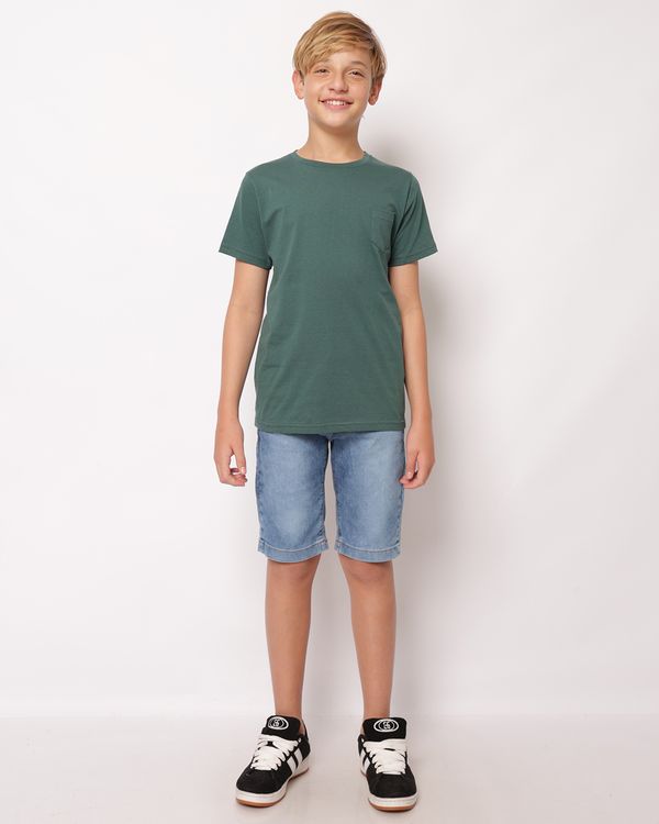 Bermuda Jeans Juvenil Reta Estonada Azul 14