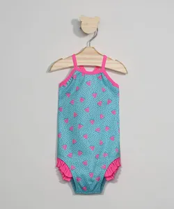 Maiô Infantil Estampado Poá e Melancias com Babado Proteção UV50+ Azul 4