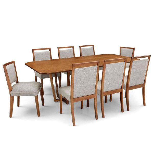 Mesa de Jantar Herval Califórnia com 6 Cadeiras Herval Viana + 2 Cadeiras Amsterdã Herval Amêndoa e Cinza