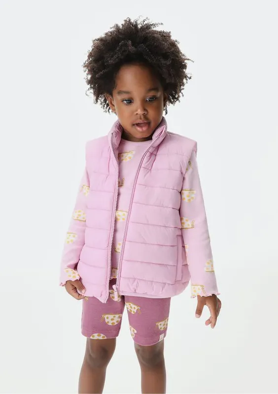 Colete Puffer Infantil Unissex Com Bolsos - Rosa 012