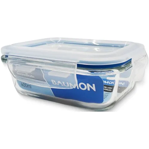 Pote Hermético de Vidro Retangular 400ml Baumon Tampa Plástica