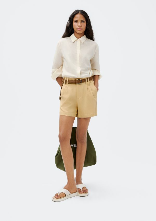 Shorts Feminino De Alfaiataria Em Linho - Bege 044