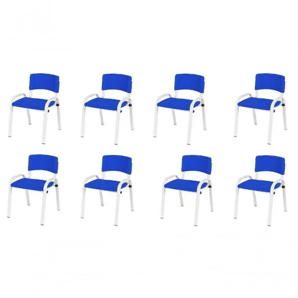 Kit 8 Cadeiras Infantil Iso, Escola, Base Branco- Azul