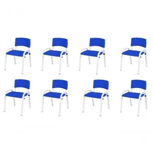 Kit 8 Cadeiras Infantil Iso, Escola, Base Branco- Azul