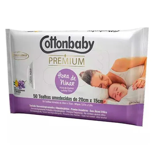 Lenços Umedecidos Cottonbaby Premium Hora De Ninar 50 Unidades