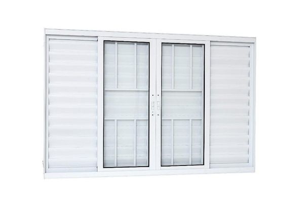 Janela de Alumínio Veneziana 06 Folhas com Grade Linha20 Branca - 100x200