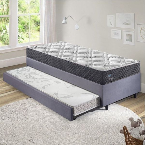 Bicama Box Solteiro com Colchão Adapto Ecoflex Molas Ensacadas Suede 88x188cm B&G Cinza