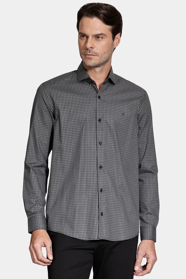 Camisa Manga Longa Slim Mini Xadrez Preto Com Cinza - G