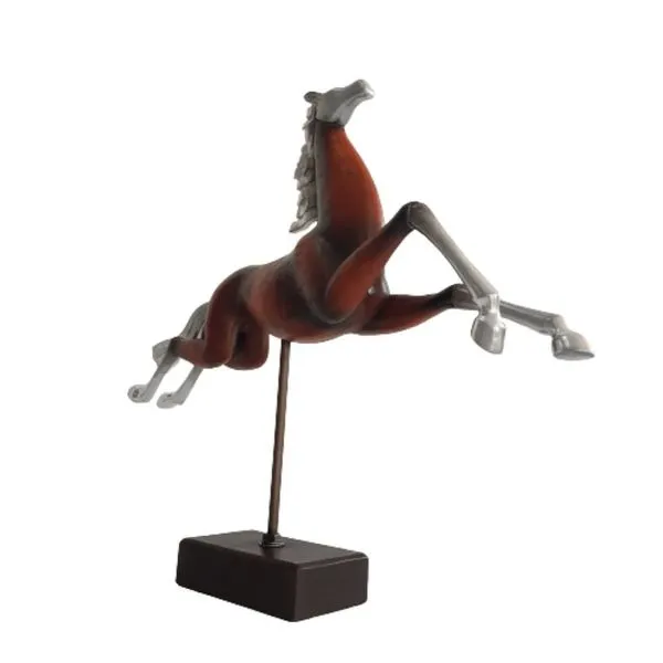 Estátua Cavalo Luxo Pintura Amadeirada E Detalhes Silver 41cm X 52cm