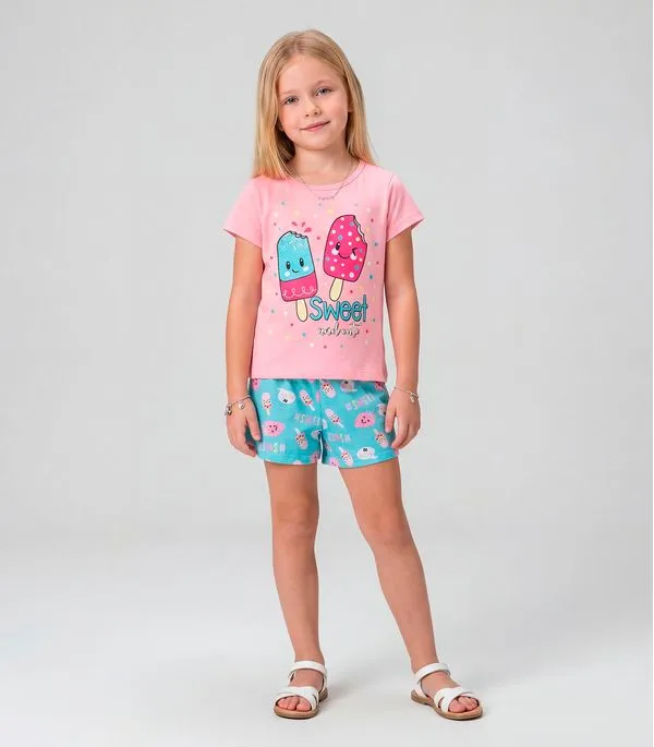 Pijama Infantil Menina Curto Algodão Select Rosa 14