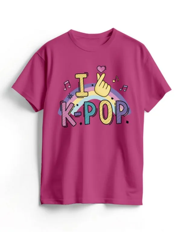 Camiseta Algodão Rosa K-Pop Finger Heart P / Rosa
