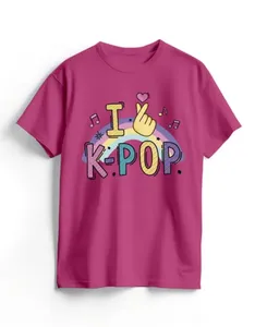 Camiseta Algodão Rosa K-Pop Finger Heart 14 / Rosa