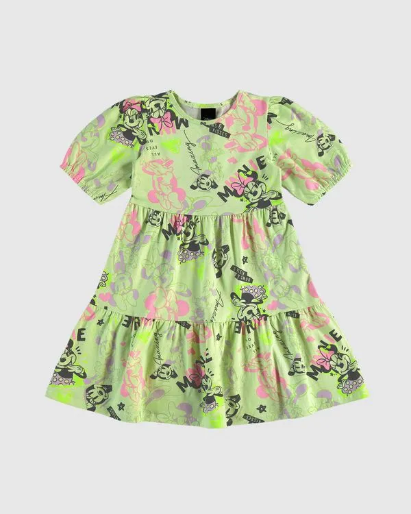 Vestido Infantil Rodado Estampa Minnie Mouse Disney Em Algodão Malwee Kids Verde - 10