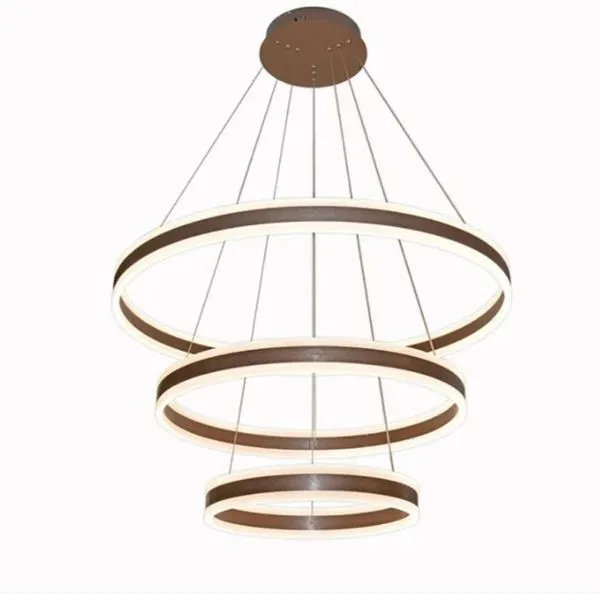 Pendente Dcd03003 3 Anéis 40-60-80CM 226W 3000K Luz Direta e Indireta Marrom Casa Chafariz Pendente Dcd03003 3 Anéis 226W 3000K Luz Direta e Indireta Marrom Casa Chafariz