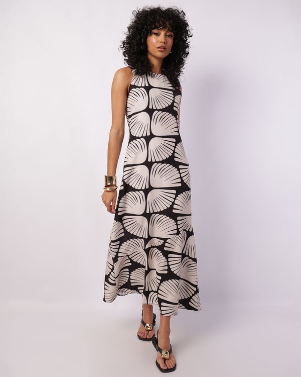 Vestido Feminino Longo Acetinado Estampado Off White G