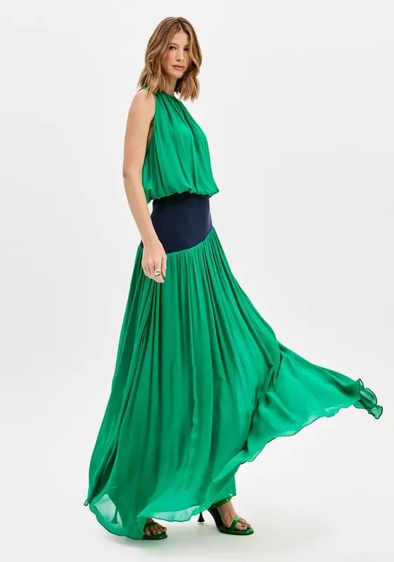 Saia Super Midi Fluida Com Cintura Alta Verde G