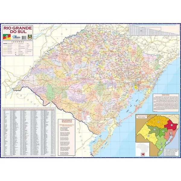 Mapa Escolar Rio Grande do Sul 120cm X 90cm em Papel Dobrado Mapa Escolar Rio Grande do Sul 120cm X 90cm Papel