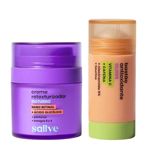 Kit Sallve Creme Retexturizador Noturno 30g + Bastão para os Olhos Antioxidante 10g