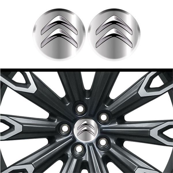 Kit 4 Emblema Logo Adesivo Citroen Logo Preta Com Cromo E Fundo Cromado 48 Mm Cromado