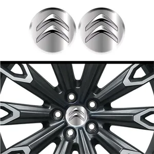 Kit 4 Emblema Logo Adesivo Citroen Logo Preta Com Cromo E Fundo Cromado 48 Mm Cromado
