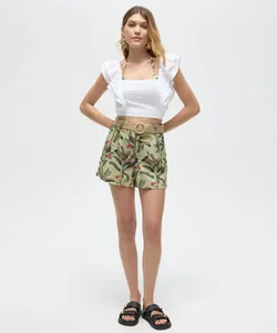 short saída de praia com cinto folhagem patbo bege 44