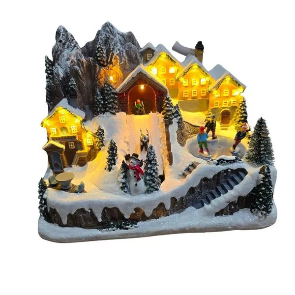 Vila Natalina Decorativa Montanha Pista de Esqui e Patinação com Iluminação LED Musical Vermelho Tok Vila Natalina Decorativa Montanha Pista de Esqui e Patinação LED Musical Vermelho Tok da Casa