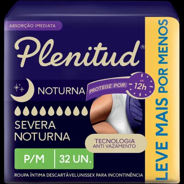 Roupa Íntima Descartável Unissex Plenitud Noturna P/M Pacote 32 Unidade